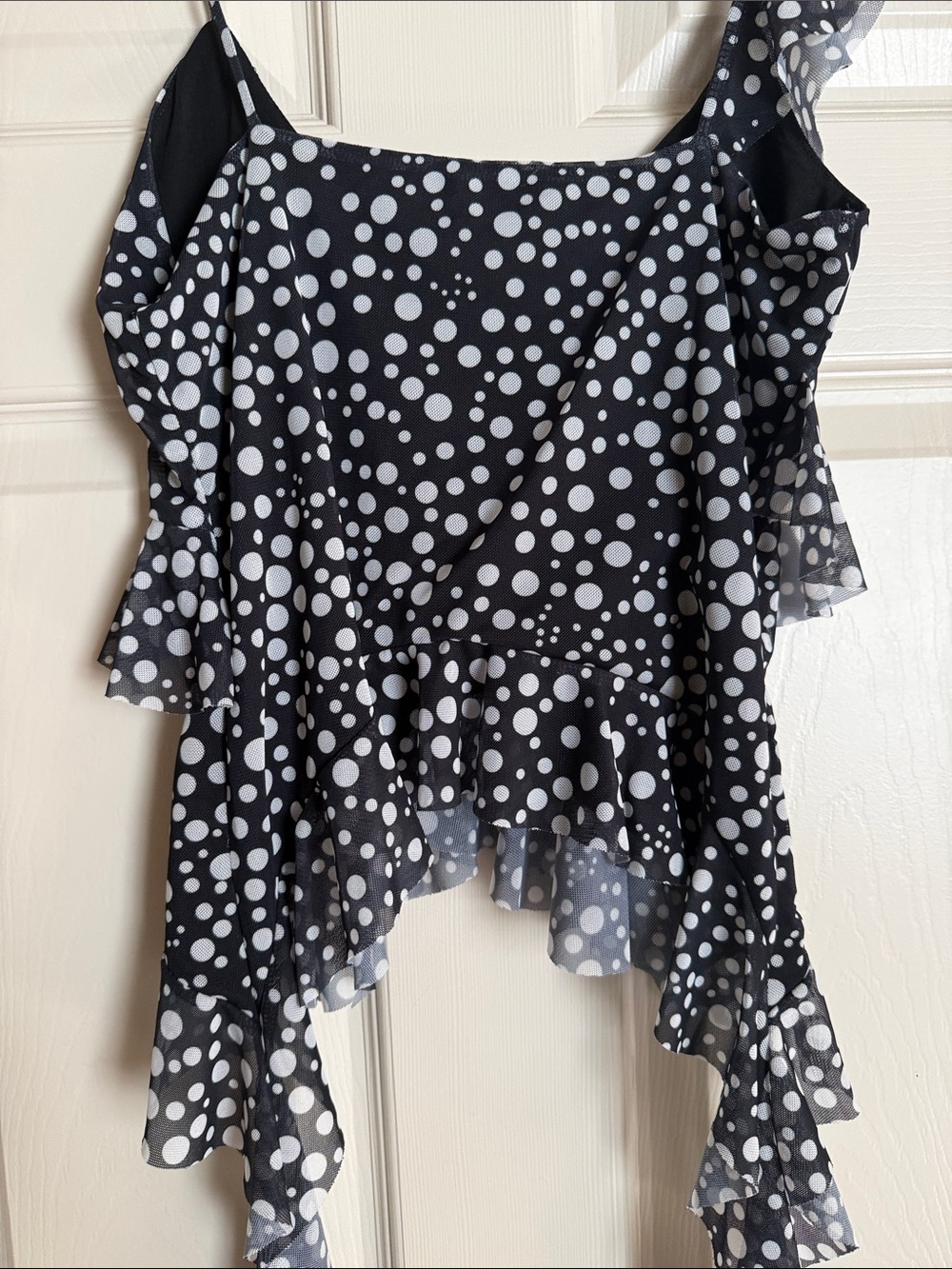 Zara Black and White Polka Dot Ruffle Asymmetric Cami - Picture 6 of 6